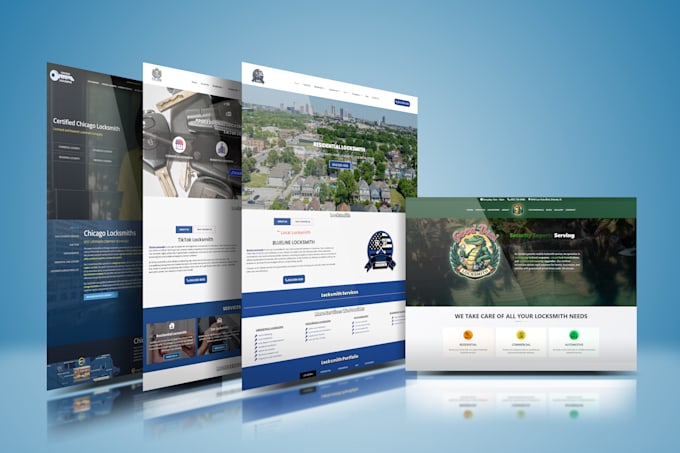 design locksmith and garage door repair website with emergency booking