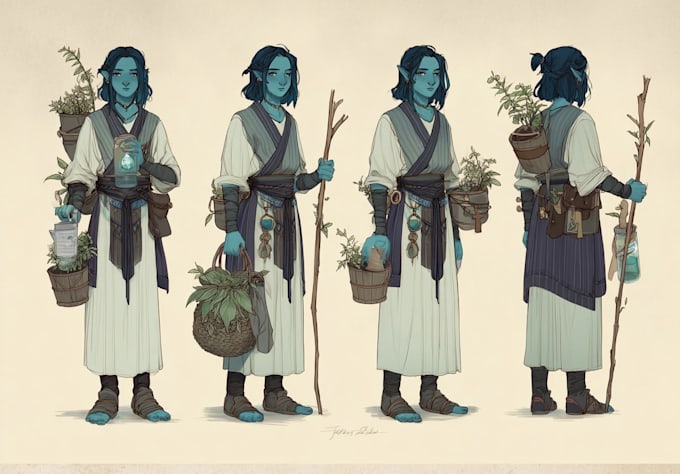 Crear arte de personajes originales para un grupo de dnd de fantasía