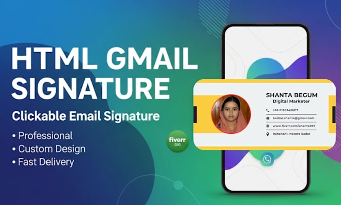design a professional clickable HTML gmail signature