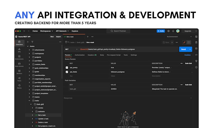 do rest API development, stripe integration, and backend bug fix