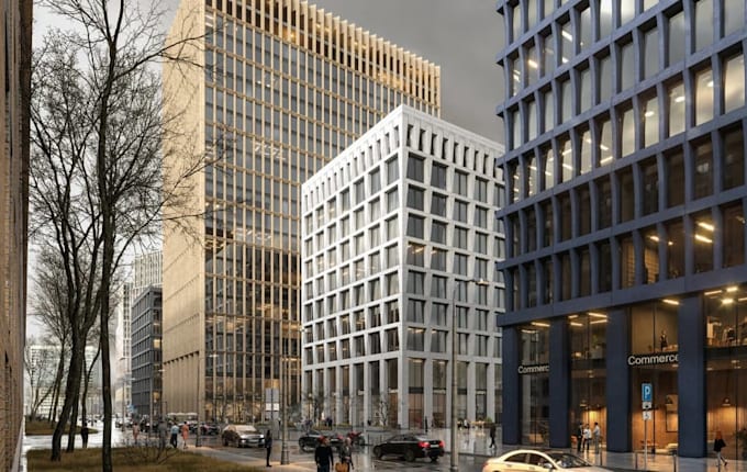 construct 3d high end, mixed used building, cityscapes, archiviz, cgi rendering