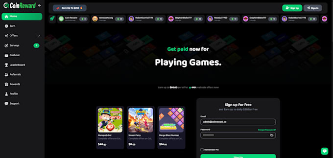 create a full gpt rewards earning website with tasks, offer importing, postback