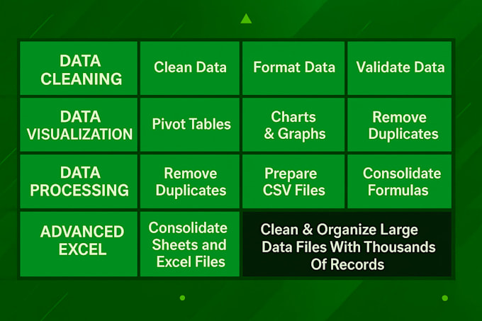do excel data cleaning, formatting, formulas, and pivot tables