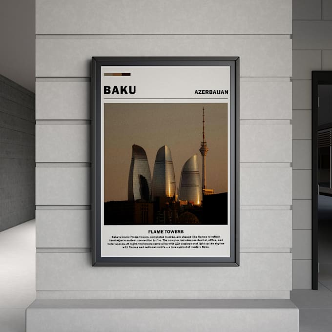 design baku flame towers poster for instant download