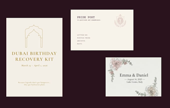 design elegant event itinerary, birthday invitation, and wedding statione