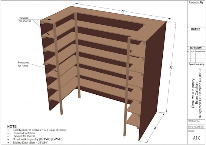 create pantry plan footing drawing and 3d layout remodel