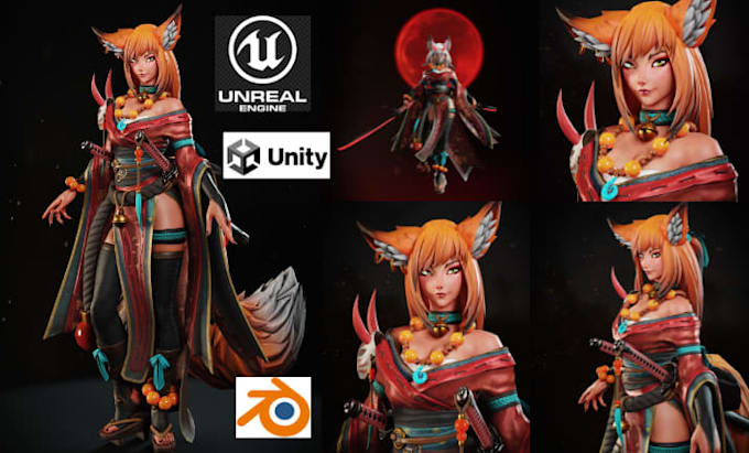 create stylized game ready 3d character model with rigging for unity and unreal