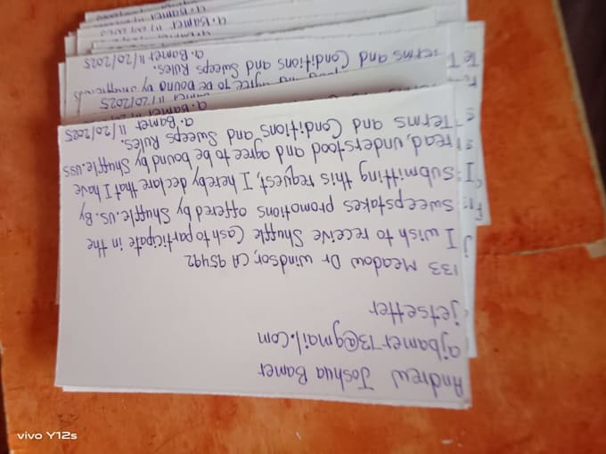 handwrite shuffle cash cards and envelopes for you