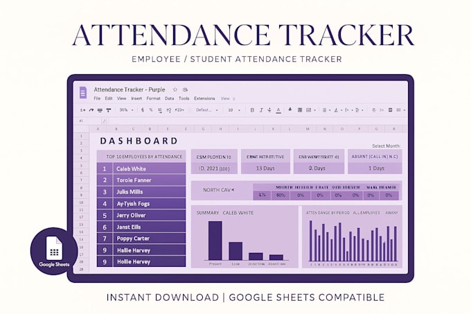 create automated excel attendance trackers with dashboard and timesheet