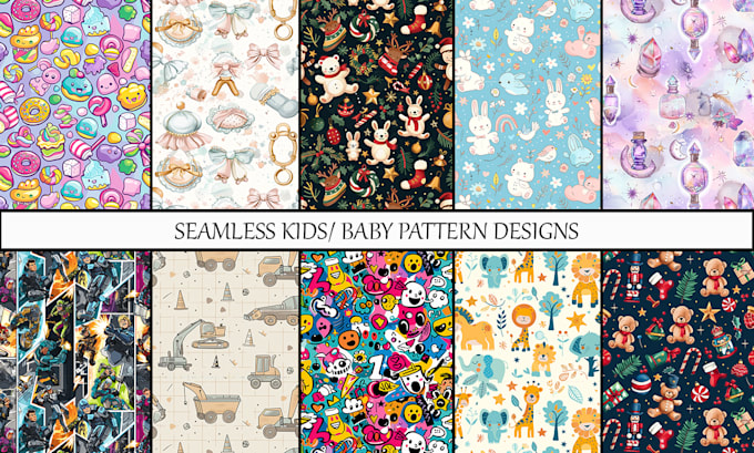design cute seamless patterns for kids clothing, baby apparel and fabric