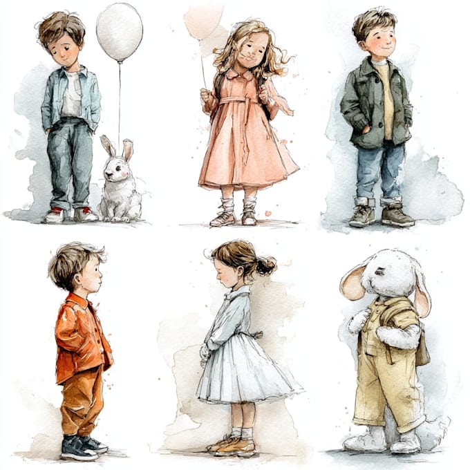 create watercolor children illustration