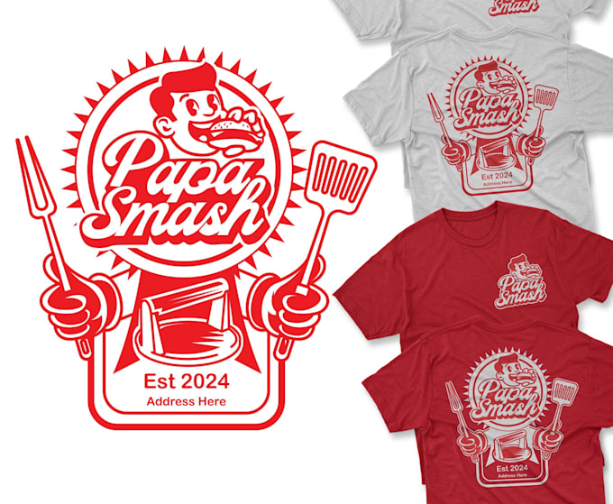 design a burger, chef, food and restaurant logo