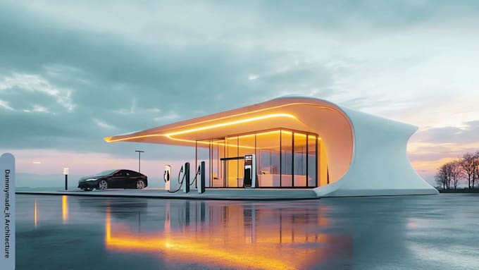 do 3d ev charging station design, gas station, petrol station design