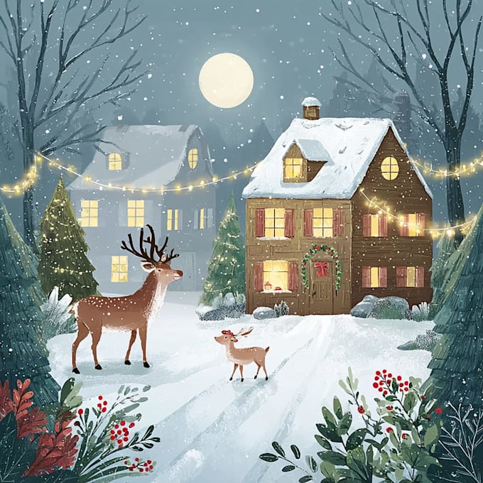 create a beautiful illustrated christmas card