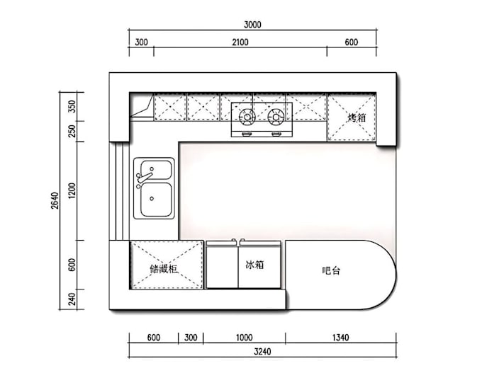 design a complete kitchen with floor plan, elevations