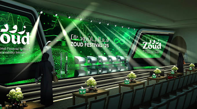 3d festive stage decor,event setup,interior design, stage podium,cgi rendering