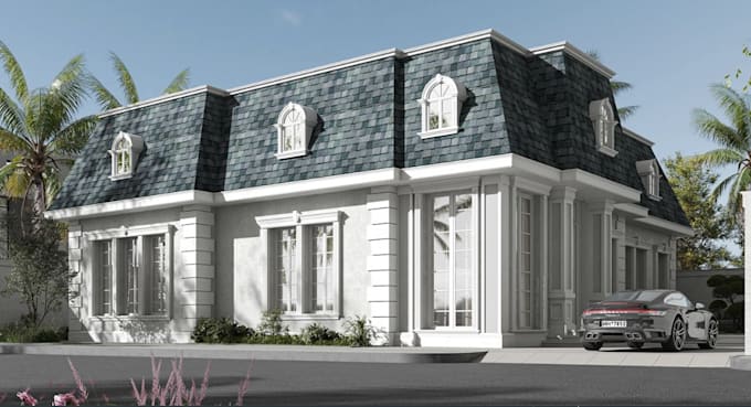 restyle house exterior, sharp gable roof, modern outdoor, cottage, cgi rendering