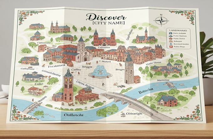 Design vector city map stock illustration landscape tourist guide ...