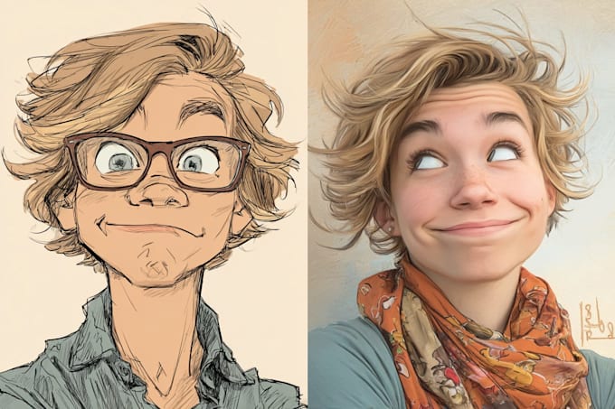 draw funny cartoon character, caricature, portrait