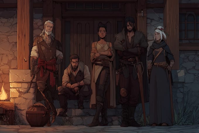 create dnd party art, fantasy character for dnd party