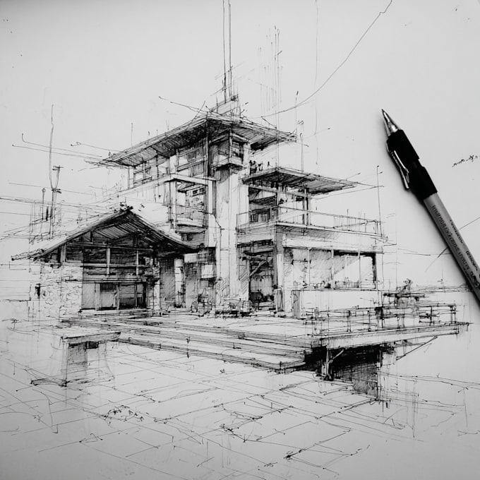 do premium architectural or building hand drawn sketch