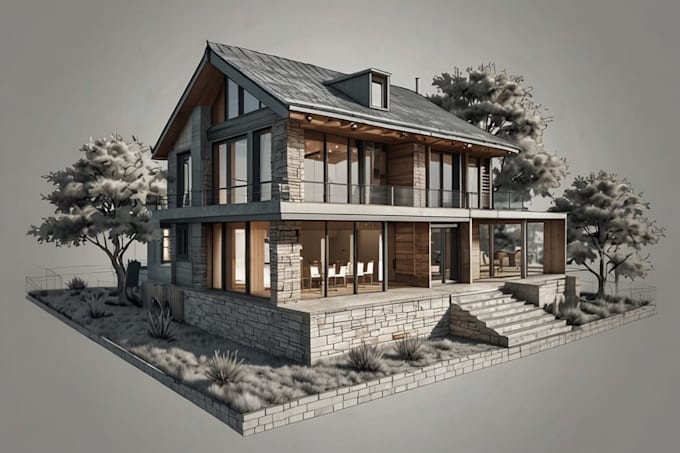draw architectural house drawing, 3d house modelling, building illustration art