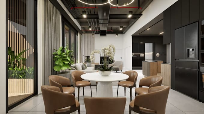 restyle 3dstudio apartment,interior layout,sectional sofa,dining area,cgi render