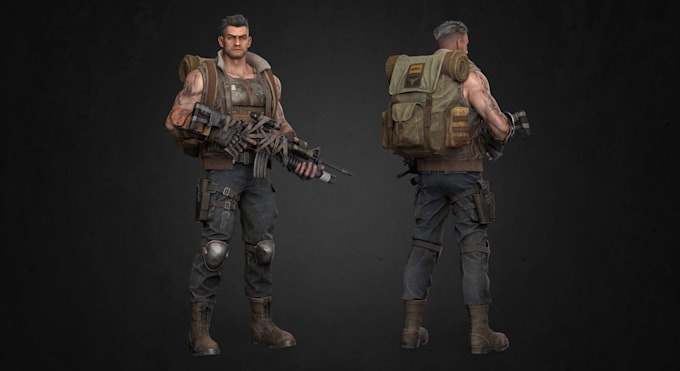 realistic 3d character, game ready soldier, stylized 3d model,rig3d, pbr texture