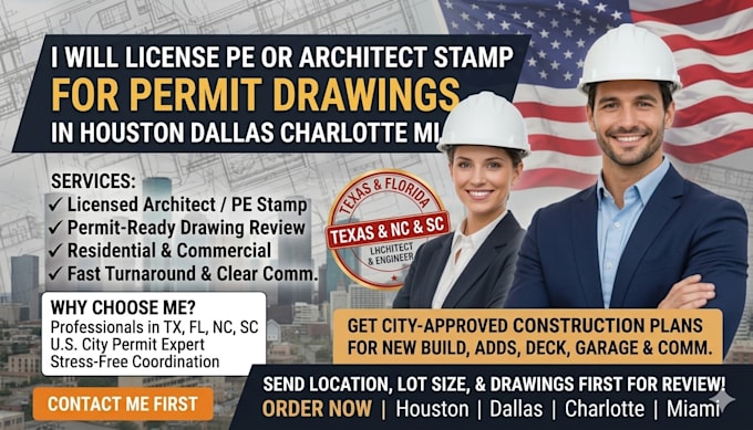 license pe or architect stamp for permit drawings in houston dallas charlotte mi