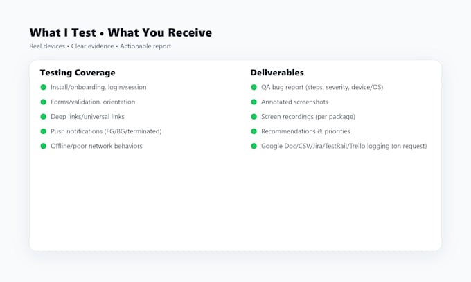test android or ios apps on real devices with report