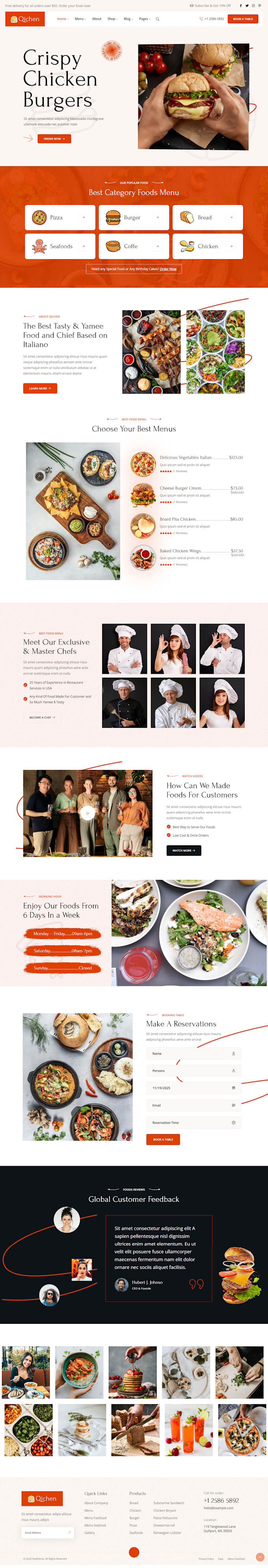 design a restaurant or food ordering website with online table reservation