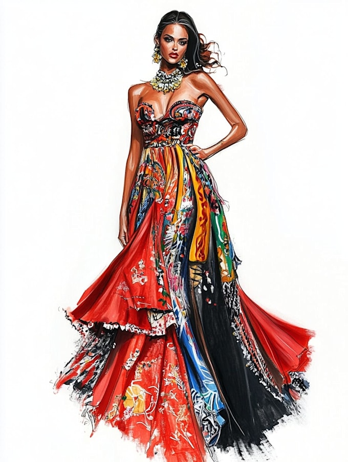 Draw a fashion illustration or sketch by Immanuelrazo | Fiverr