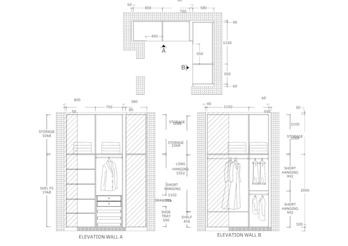 create complete kitchen and wardrobes execution drawings