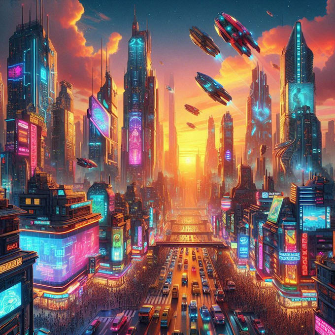 do cyberpunk futuristic city art