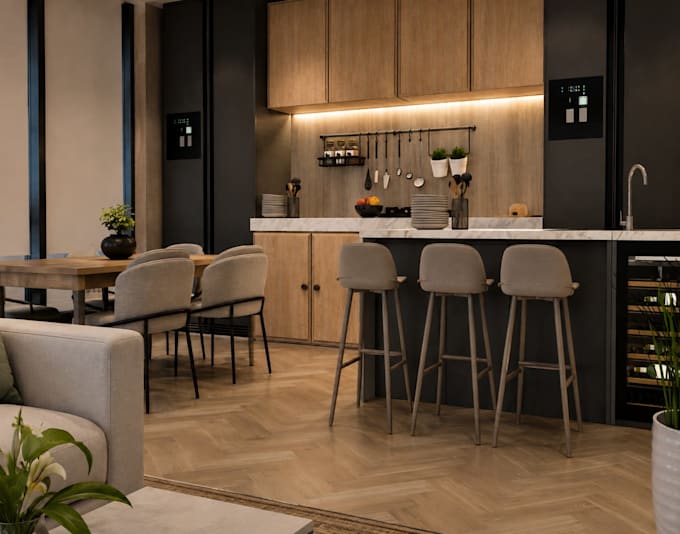 3d render, exterior design, interior design for 3d model via sketchup and revit