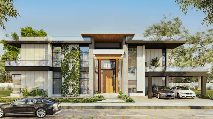 create photorealistic 3d house exterior design and architectural rendering