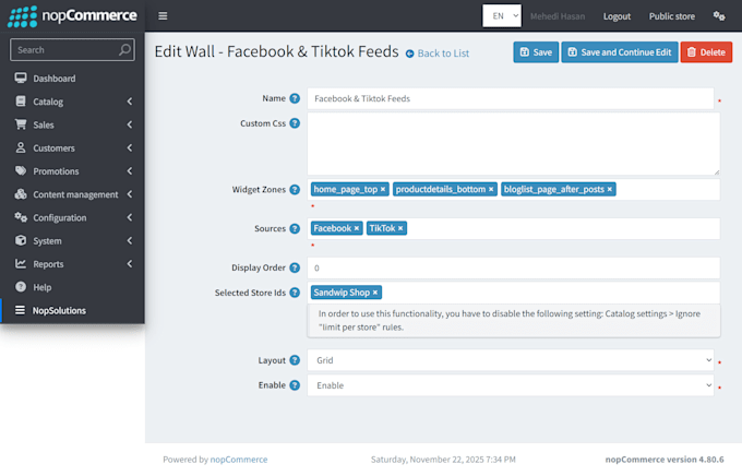 develop social feed plugin for nopcommerce