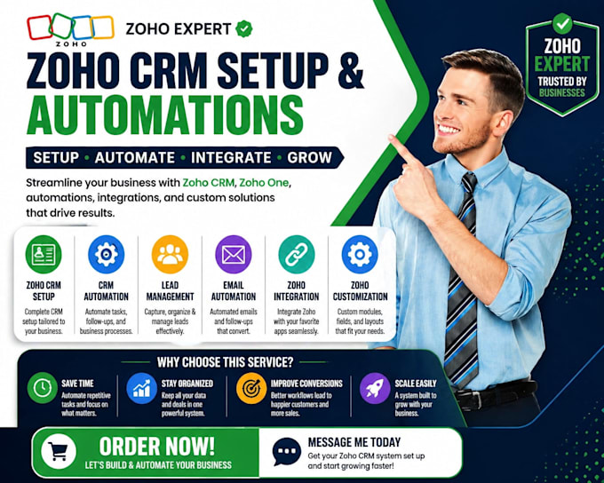 set up zoho CRM automation and zoho one integrations for your business