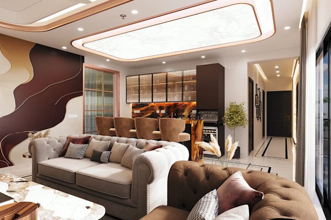 Renovate 3d minimalist bedroom, livingroom bar design, furniture ...