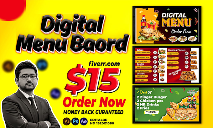 do professional digital menu board design or animated digital menu board
