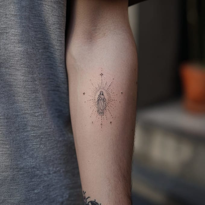 create a small, minimalistic, fine line spiritual tattoo