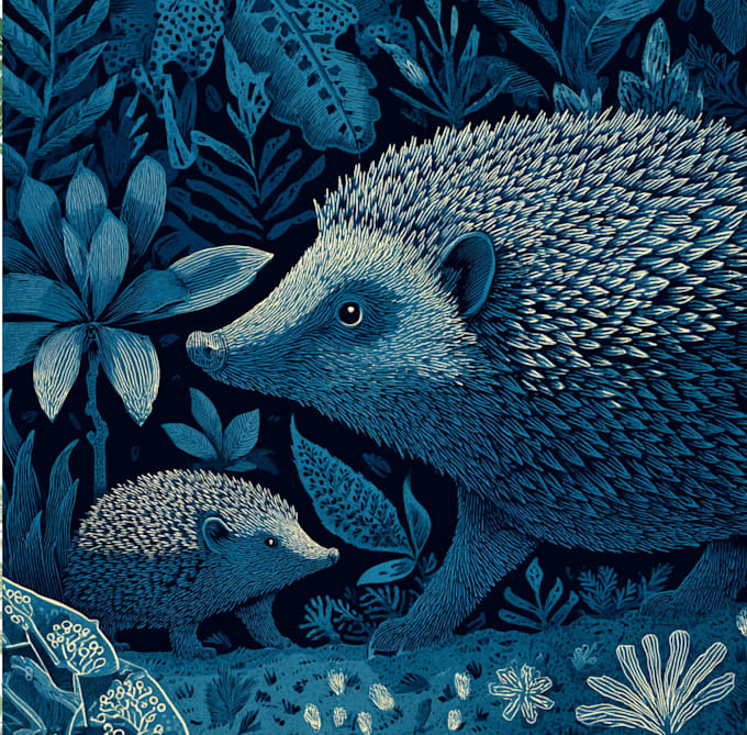 illustrate botanical and animal linocut vector illustration