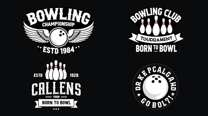 design realistic monochrome bowling set logo