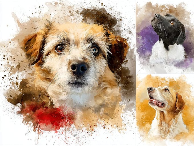 Do custom watercolor pet portrait dog cat family portrait by Danielerot ...