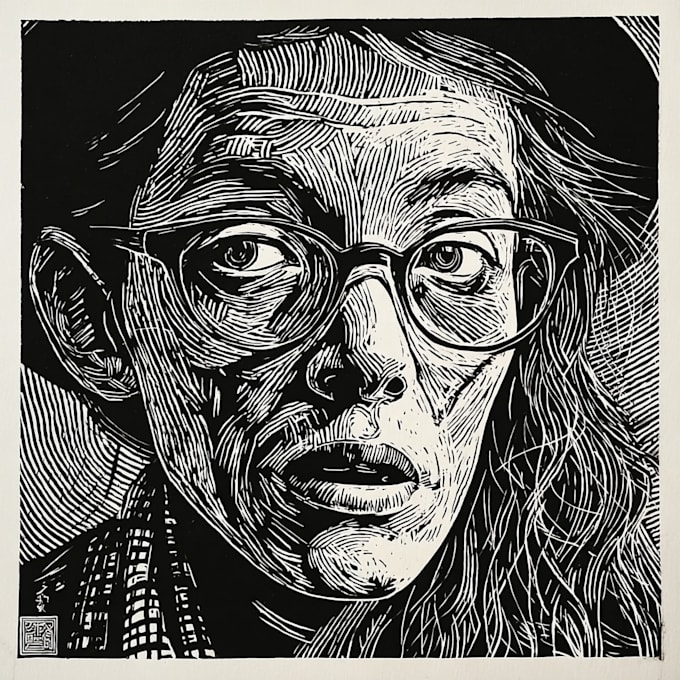 draw a portrait drawing in linocut illustration