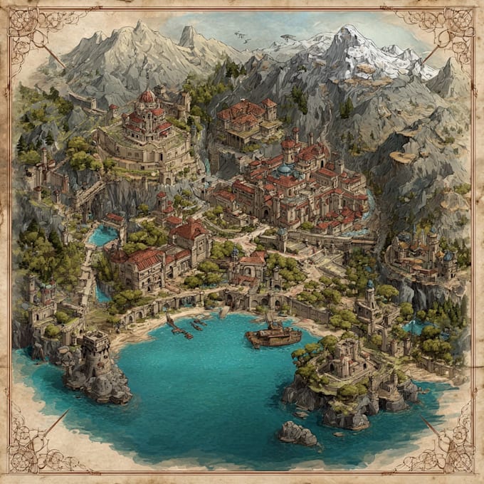 Draw a detailed hand drawn fantasy map for your dnd world by Khajura ...