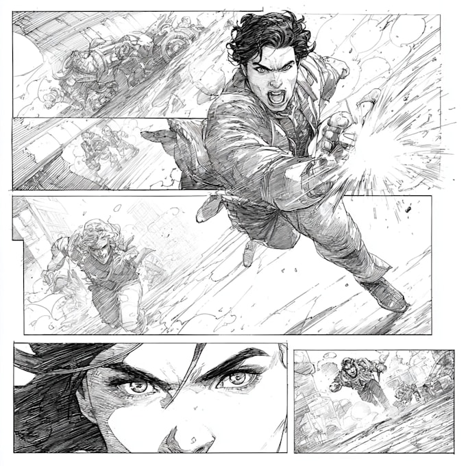 draw action page superhero comic page comic book comic art as a comic artist