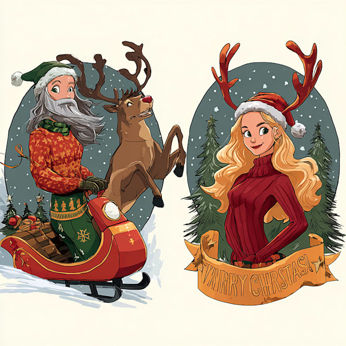 draw unique christmas illustration