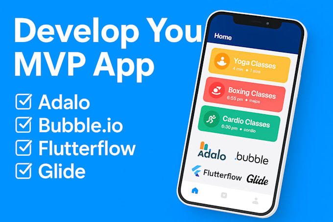 develop bubble io adalo glide flutter bubble mvp ai api web app saas mobile app