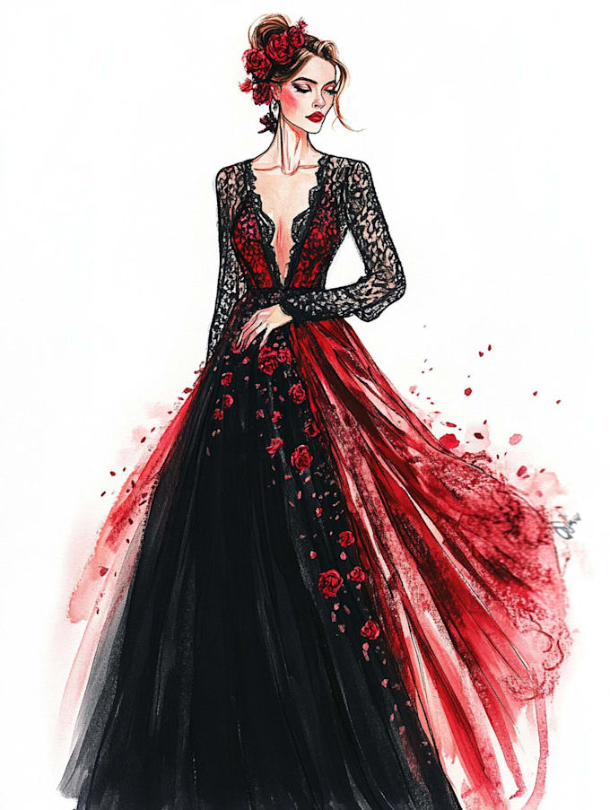 Draw a fashion or editorial illustration, sketch, commercial by ...